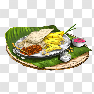Onam Sadya Food - Traditional Meal With Banana Transparent PNG