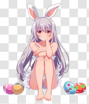 Anime - Anime Girl With Bunny Ears And Easter Eggs Transparent PNG