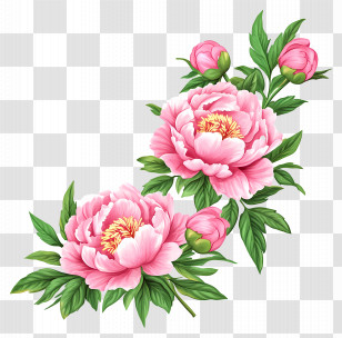 Peonies - Pink Flowers Illustration Transparent PNG