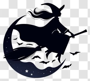 Witch Flying Silhouette - Witch Flying Across The Moon Transparent PNG