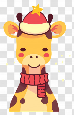 Christmas Giraffe - Cartoon Giraffe Dressed In Holiday Hat Transparent PNG