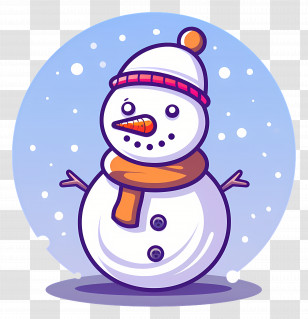 Snowman - Happy Cartoon Snowman In Winter Scene Transparent PNG