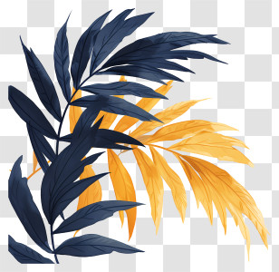 Palm Branches - Illustration Of Blue And Yellow Leaves Transparent PNG