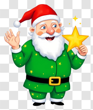Christmas Santa Claus - Green Santa With Star Transparent PNG