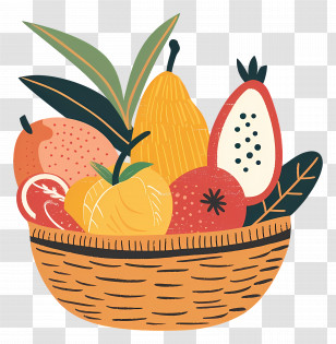 Basket Of Assorted Fruits - Tropical Fruit Basket Illustration Transparent PNG