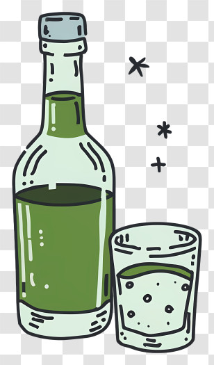 Green Liquor - Green Bottle And Glass Illustration Transparent PNG