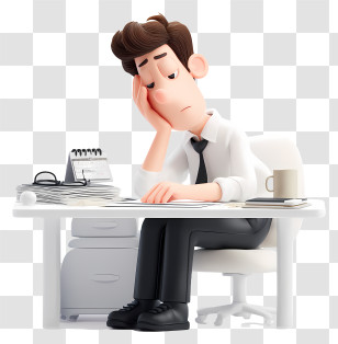 Tired Businessman - Tired Office Worker At Desk Transparent PNG