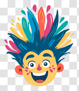 Holi Logo - Happy Face With Colorful Hair Transparent PNG