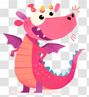Cute Pink Dragon - Pink Cartoon Dragon Character Transparent PNG