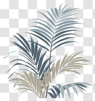Palm Branches - Blue And Beige Tropical Leaves Illustration Transparent PNG