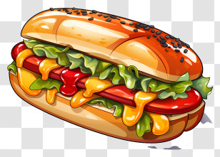 Hot Dog - Perfect Cheesy Hotdog With Fresh Greens Transparent PNG