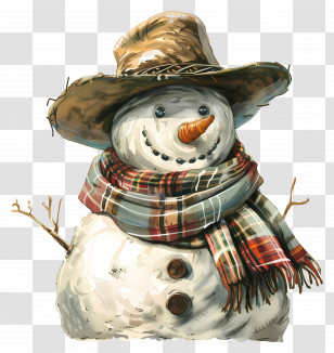 Snowman - Snowman With Hat And Plaid Scarf For Winter Fun Transparent PNG