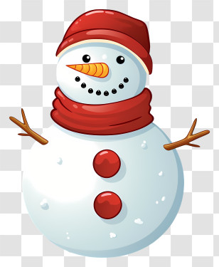 Snowman - Cartoon Snowman With Red Scarf And Hat Transparent PNG
