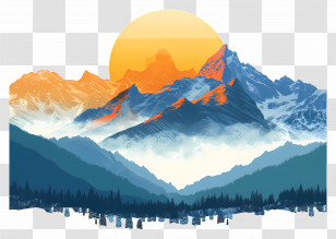 Mountains Sunrise - Mountains And Sunrise Illustration Transparent PNG