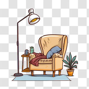 Couch And Lamp - Cozy Reading Corner Illustration With Lamp Transparent PNG