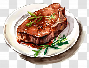 Steak - Grilled Steak With Rosemary Plate Illustration Transparent PNG