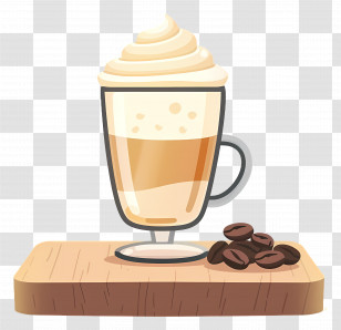 Watercolor Coffee - Latte With Whipped Cream And Coffee Beans Transparent PNG