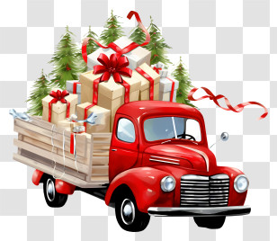 Delivery Truck - Red Truck With Christmas Gifts And Trees Transparent PNG