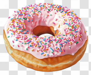 Donut - Pink Glazed Doughnut With Colorful Sprinkles Transparent PNG