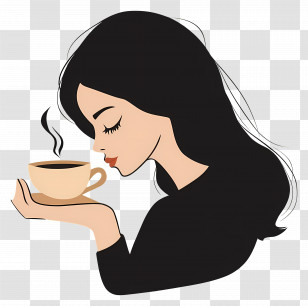 Drinking Coffee - Woman Holding Coffee Cup Illustration Transparent PNG