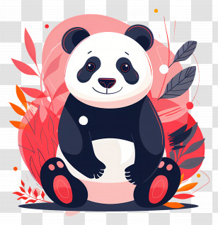 Panda - Adorable Cartoon Panda In A Red Background Transparent PNG