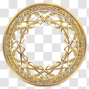 Gold Islamic Pattern - Ornate Golden Circular Frame Transparent PNG