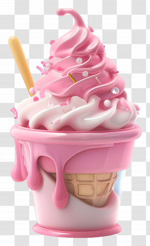 Ice Cream Sundae - Delicious Pink Ice Cream Swirl In Cup With Sprinkles Transparent PNG