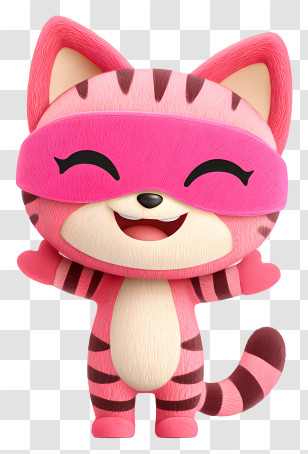 Chibi Cheshire Cat - Happy Pink Cat With Sleep Mask Transparent PNG