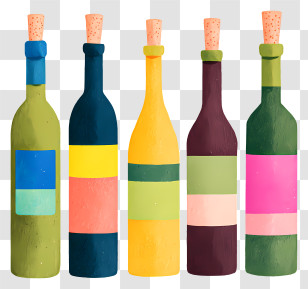 Colorful Spirits - Five Colorful Wine Bottles Transparent PNG