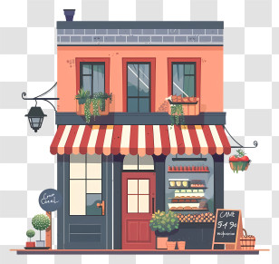Street Shop - Cozy Cafe Storefront With Awning Transparent PNG