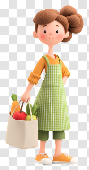 Young Woman Carrying Grocery Bag - Woman Carrying Groceries In Bag Transparent PNG