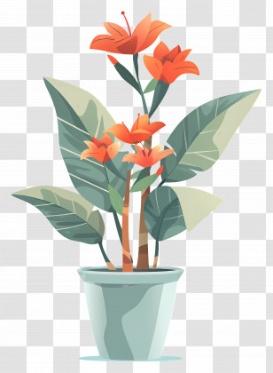 Flowering Plant - Potted Plant With Orange Flowers Transparent PNG