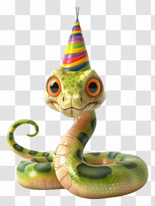 Animal - Cartoon Snake Wearing A Party Hat Transparent PNG