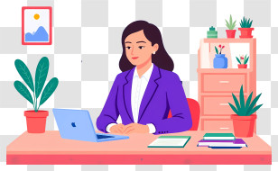 Woman Working At Desk - Office Woman At Desk Transparent PNG
