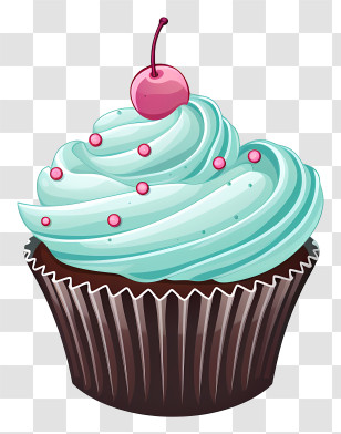 The Type Of Frosting Used - Mint Frosted Cupcake With Cherry Decoration Transparent PNG