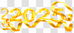 2025 Gold - Shiny Golden 2025 Text With Ribbon Design Transparent PNG
