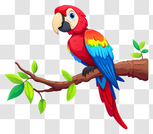 Macaw - Colorful Macaw Parrot On A Branch Transparent PNG