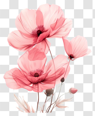 Pink Flowers - Elegant Pink Poppy Flowers Artwork Transparent PNG