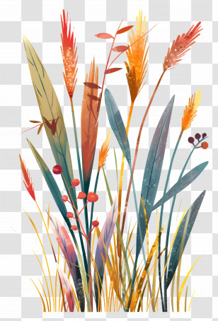 Grass Flower - Illustration Of Autumn Grasses And Plants In Warm Colors Transparent PNG