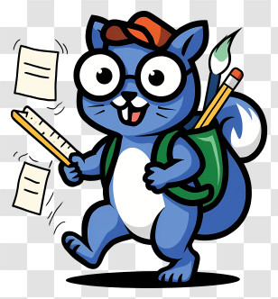 Cartoon Squirrel Student - Studious Blue Squirrel With Backpack Transparent PNG