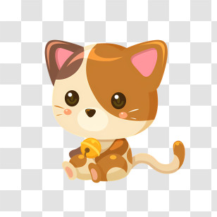 Cute Kitten - Cute Cartoon Cat Holding A Bell Transparent PNG