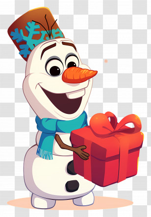 Frozen Olaf - Cartoon Snowman Holding A Gift Box Transparent PNG