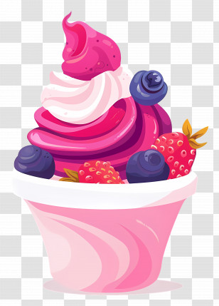 Frozen Yogurt - Ice Cream Cup With Berries Illustration Transparent PNG
