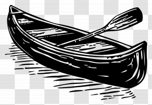 Summer - Black And White Canoe With Paddle Illustration Transparent PNG
