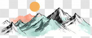 Mountain Outline - Mountains With Sun Illustration Transparent PNG