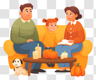 Family Sharing Stories - Cozy Family Reading Night Illustration Transparent PNG