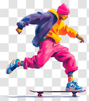 Colorful Skateboarder In Motion - Colorful Skateboarder Pushing Off Transparent PNG