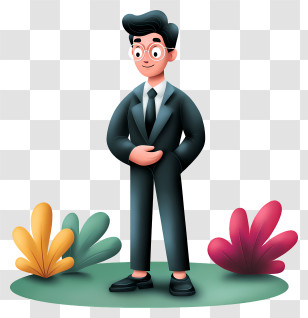 Business Report Presentation - Cartoon Businessman In Suit With Glasses Transparent PNG