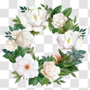 Gardenia Flower Wreath
 - Floral Wreath With White Roses And Green Leaves Transparent PNG