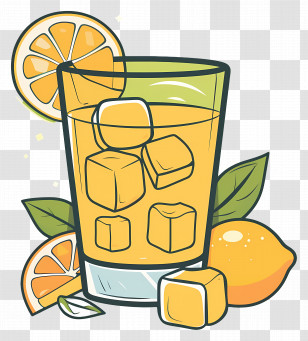 Lemon Tea - Glass Of Orange Juice With Ice Cubes Transparent PNG
